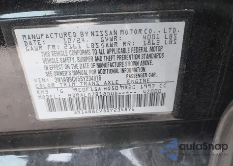 2025 Nissan Sentra Sv z USA, uszkodzony, nr VIN 3N1AB8CV5SY234876